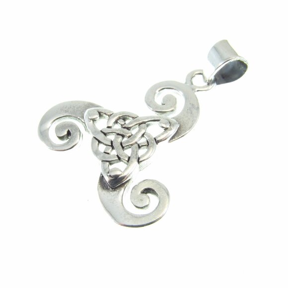 Solid 925 Sterling Silver Celtic Trinity Knot Pendant - Triple Spiral Amulet - Picture 8 of 10